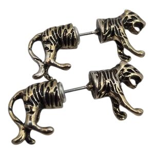🔷️Tiger Earrings Stud Fake Gauge Brass Steel